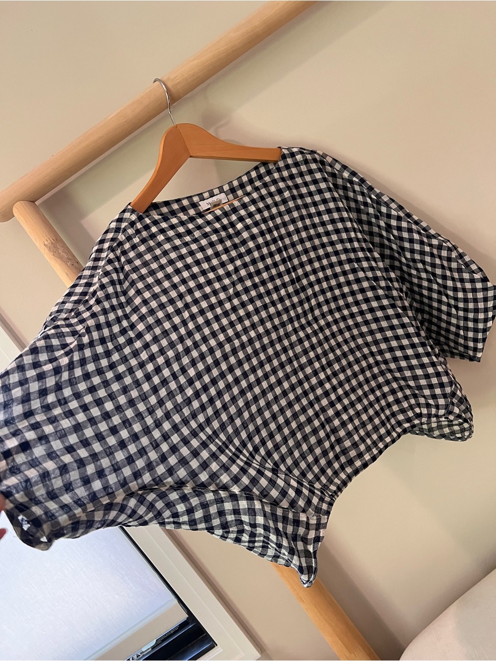 Max & Co lightweight black white gingham bat wing cropped blouse tunic 2